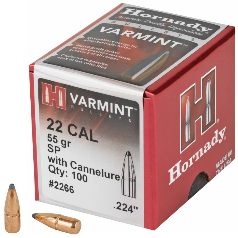 Hornady, Varmint Soft Point, 22 Cal, 100 Count, 55Gr